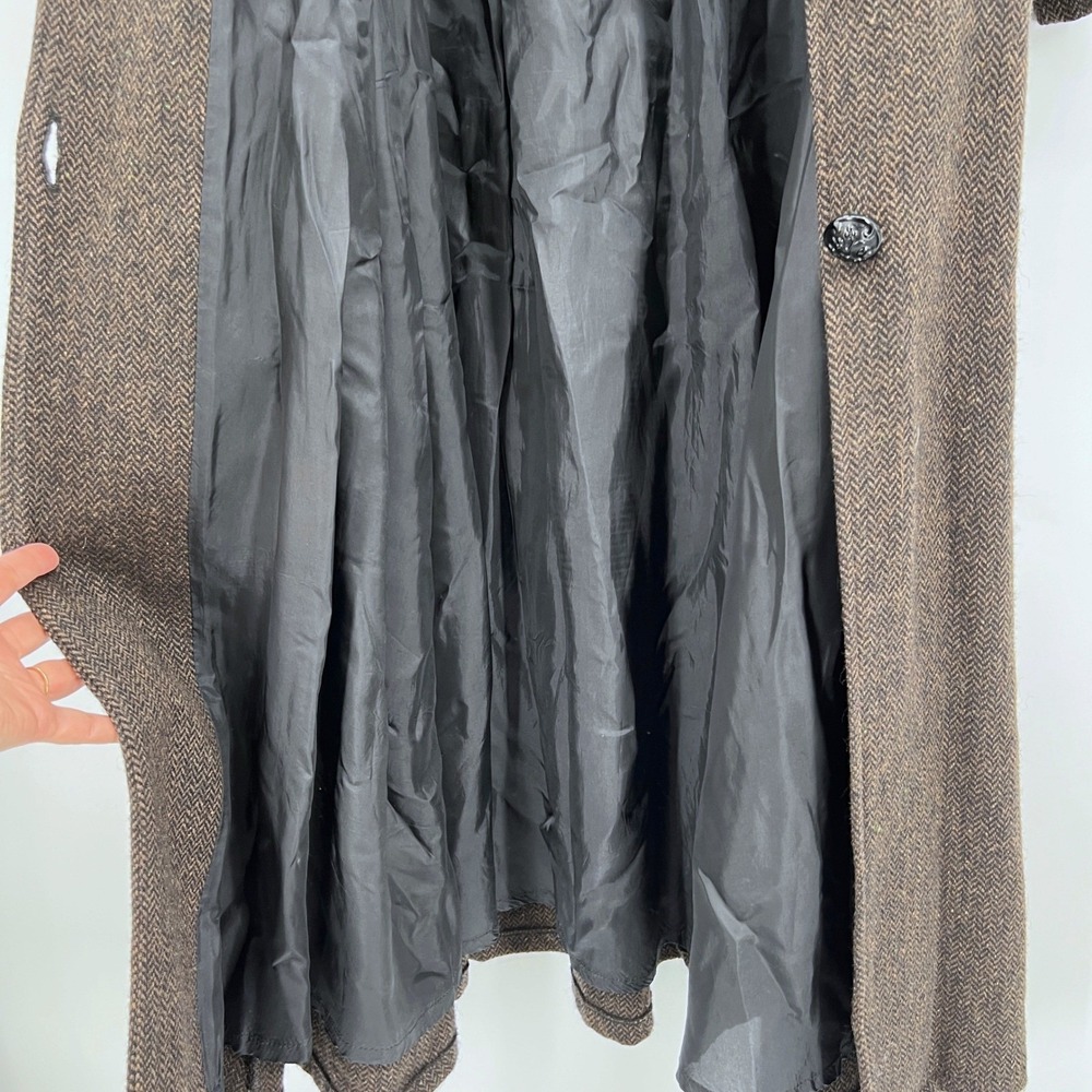 Flax Jeanne Engelhart Herringbone Wool Tweed‎ Coat Velvet Collar Retro Size S - Picture 7 of 9